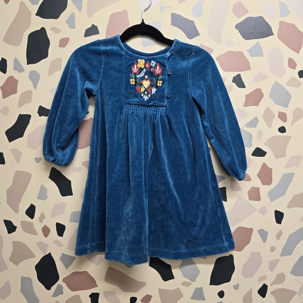 Hanna Andersson teal dress with embroidery